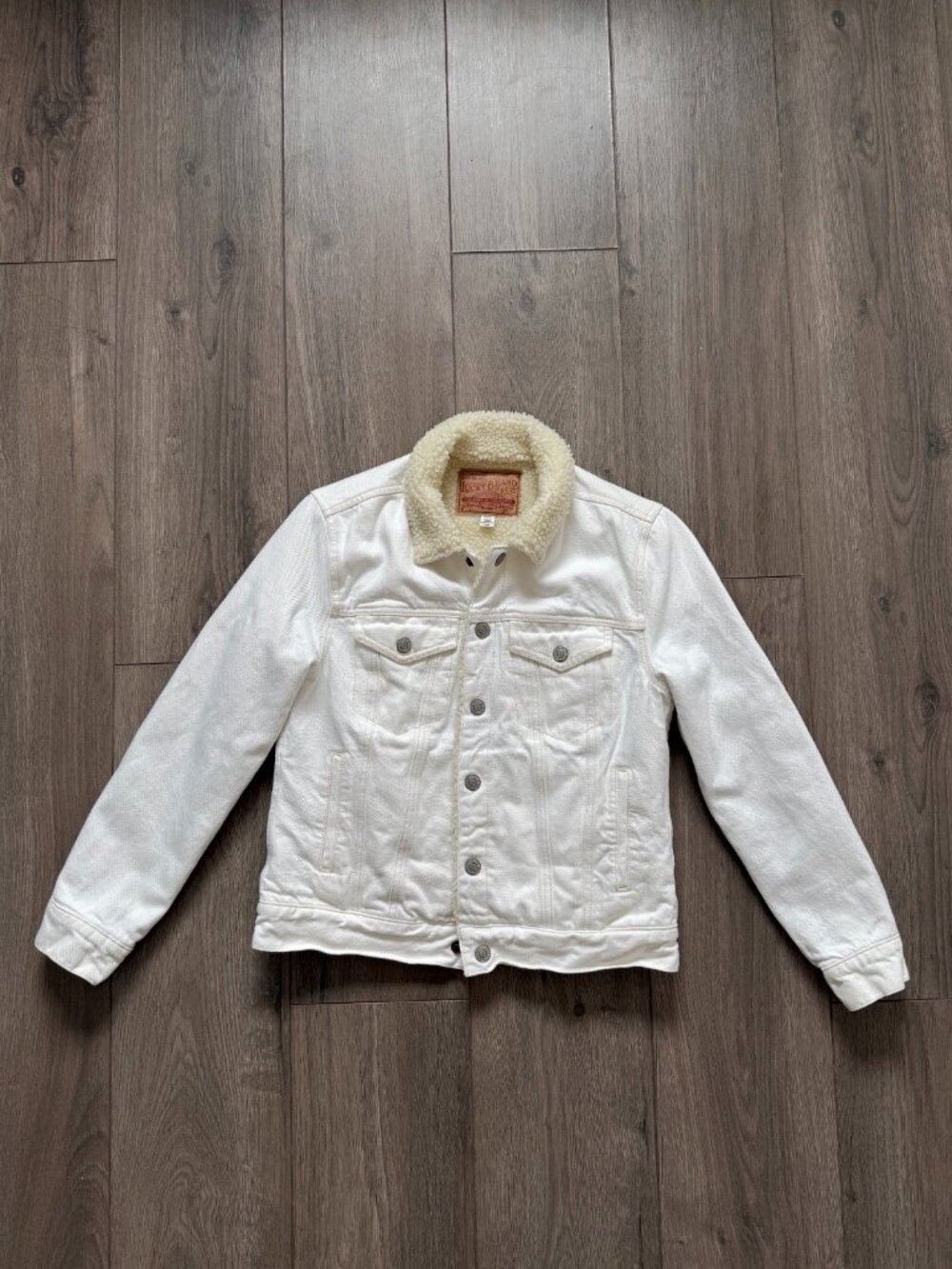 Lucky Brand Sherpa Tomboy Trucker White Denim Jacket